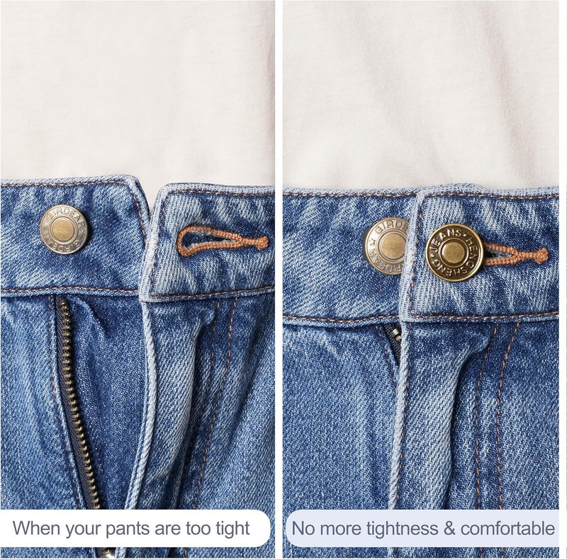 TaShow 36 Pcs No-Sew Button Extenders for Jeans, Adjustable Pants Button Extender, Invisible Waistband Extenders with Fabric Belts and Zinc Alloy Buttons, Comfortable Pants Extender for Women and Men - Image 3